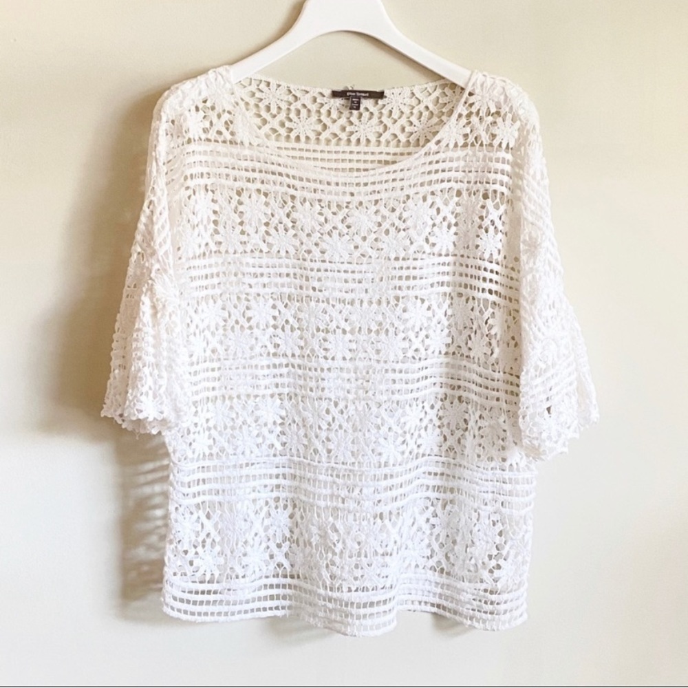 Anthropologie Blue Tassel Crochet Top White Sleeves Size S - Picture 6 of 6